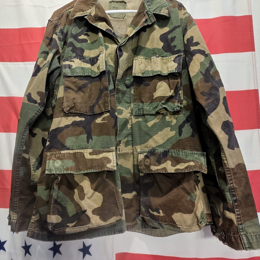 US Army Green and Brown Military Field Jacket Woodland Camouflage